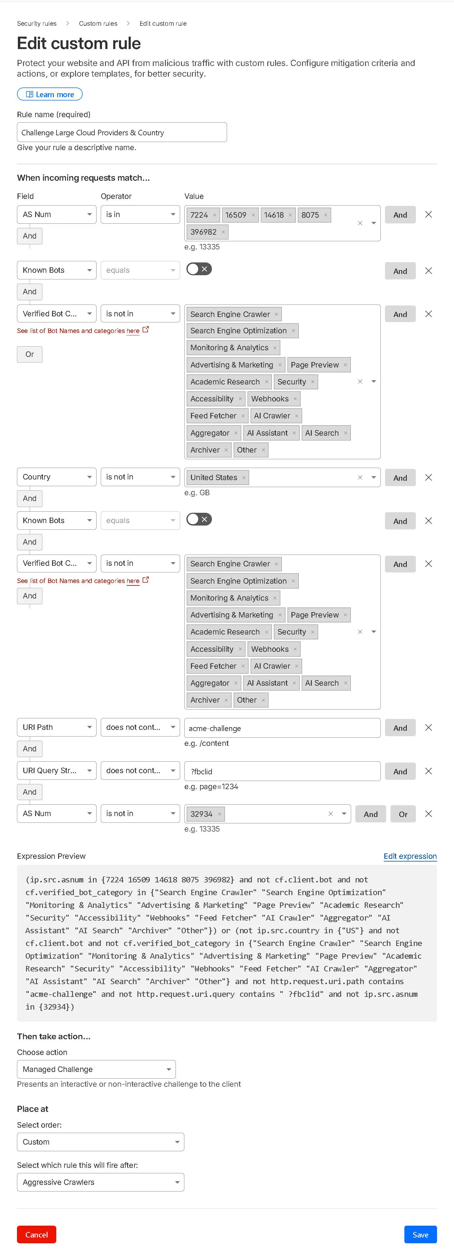 Challenge Large Providers with Country Rule