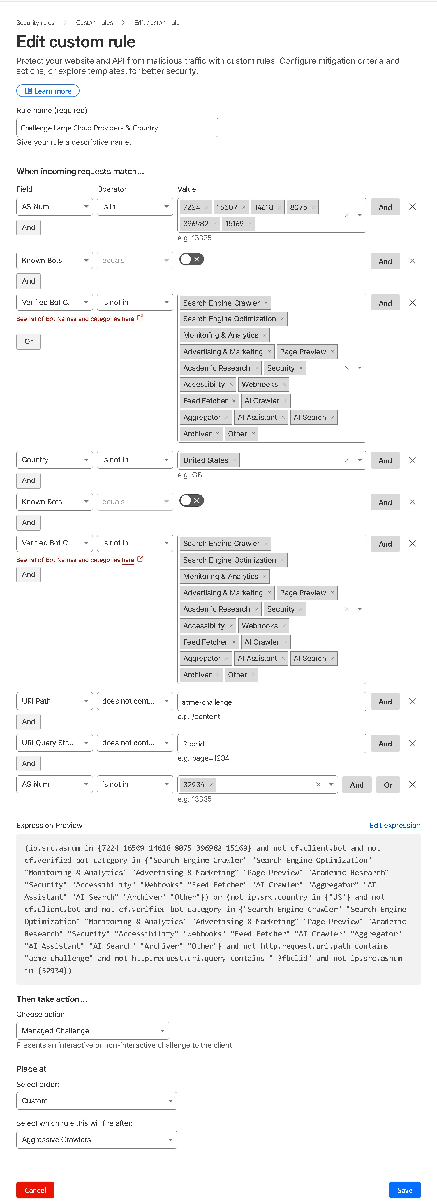 Challenge Large Providers with Country Rule