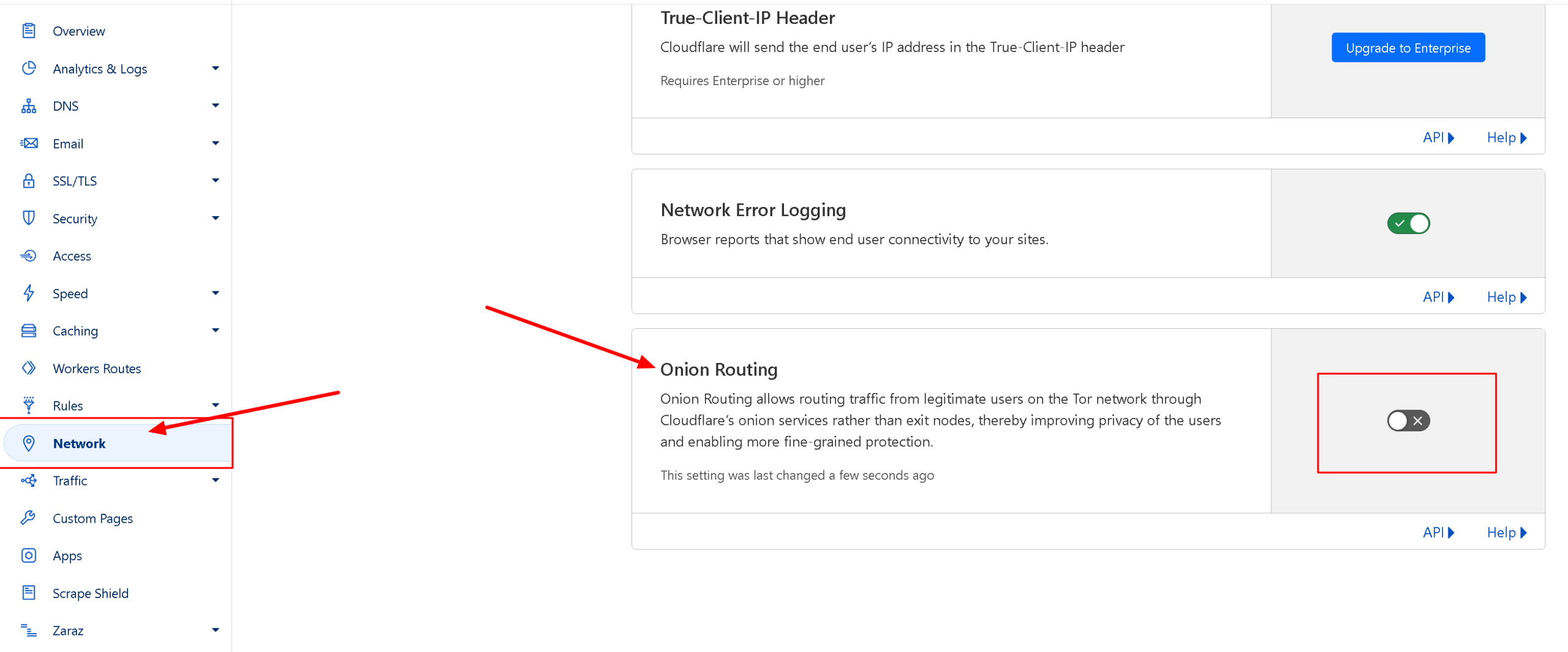 Cloudflare how to turn off Onion Routing